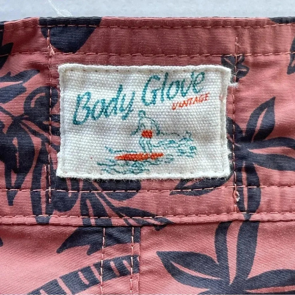 Body Glove Vintage Board Shorts Mens Medium 32" Waist Pink Floral Palms Unlined - Picture 8 of 10